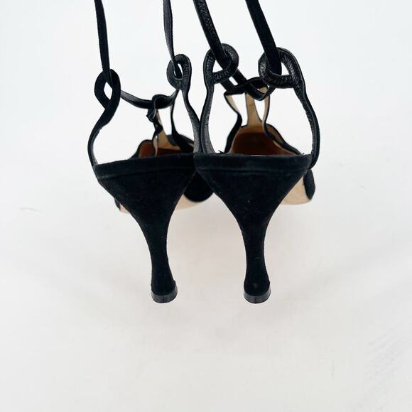 Vintage Manolo Blahnik Black Suede T-Strap Ankle Strap Pointed Toe Pump IT 38.5 - Picture 8 of 11